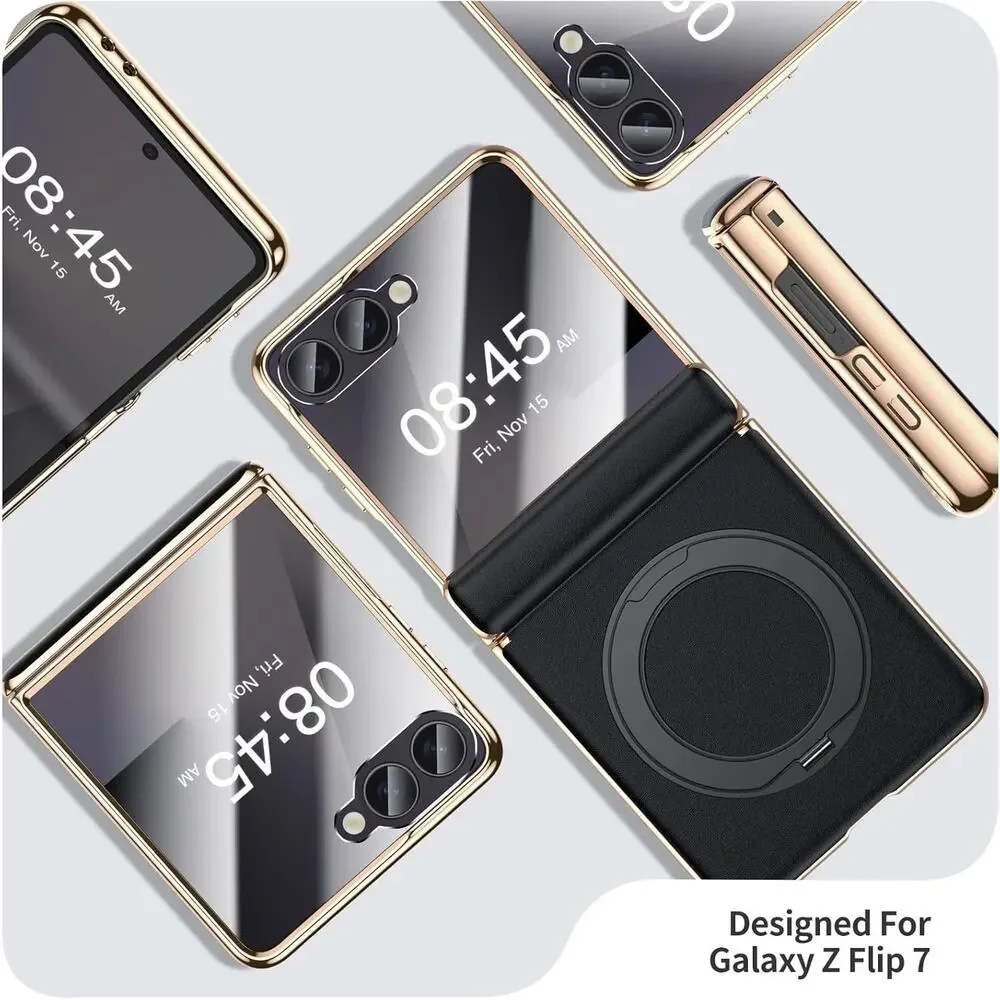 YOOVEI For Galaxy Z Flip 6 Case Luxury Leather With Screen Protector